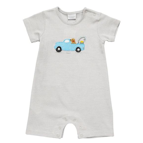 Squiggles by Charlie Baby White and Grey Fishing w/ Fred Romper Size 3/6 M - Picture 1 of 6